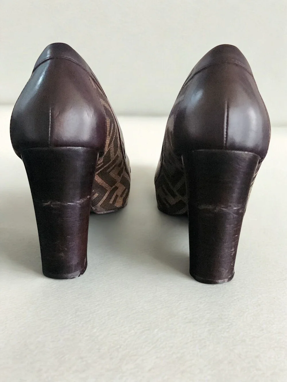 Vintage Fendi Zucca Monogram Canvas Loafer Pump Heels Brown Sz 40